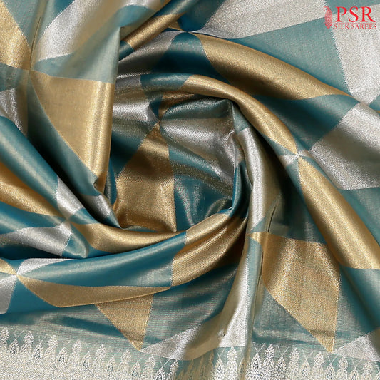 Turquoise Teal Tissue Art Silk Saree