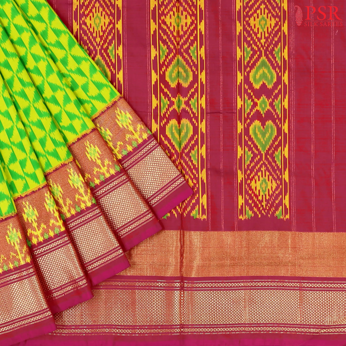 Chartreuse Green Pochampally Silk Saree