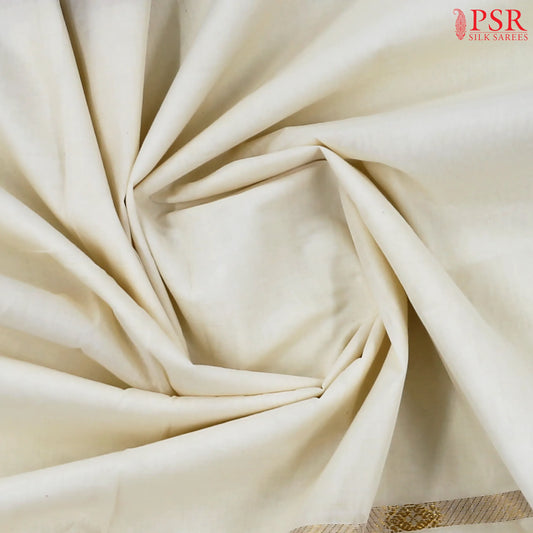 Cream White Kerala Cotton Saree