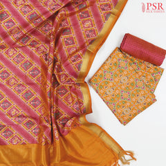Mustard Yellow Soft Patola Silk Cotton Dress Material
