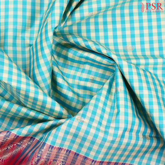 Blue & Off White Fancy Kanchipuram Silk Saree