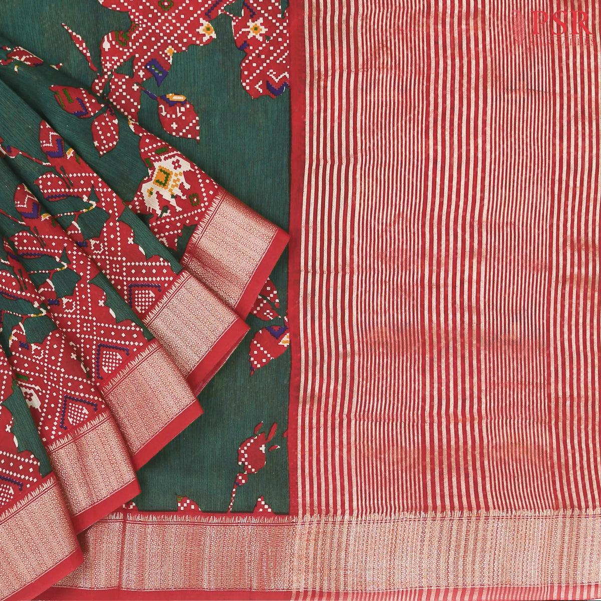 Dark Green Assam Saree