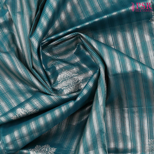 Dark Peacock Cyan Soft Silk Saree