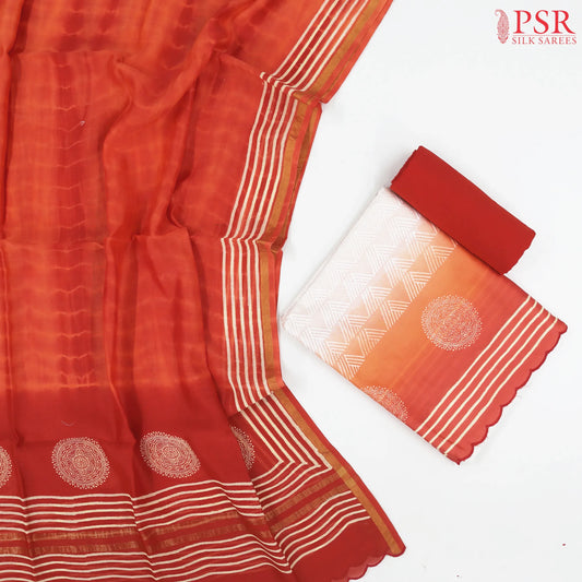 Off White & Saffron Chanderi Dress Material