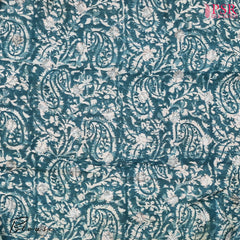 Beige & Teal Semi Crape Saree