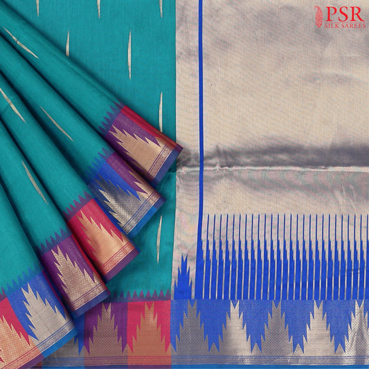 Peacock Blue Semi Tussar Saree