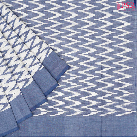 White Ikkat Cotton Saree