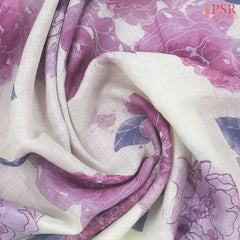 Floral White Linen Saree