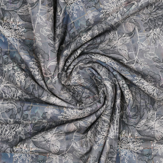 Dark Grey Linen Print Running Material