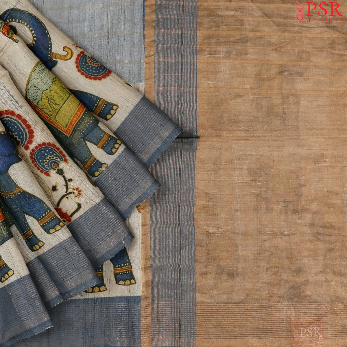 Steel Grey Tussar Silk Saree