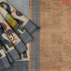 Steel Grey Tussar Silk Saree
