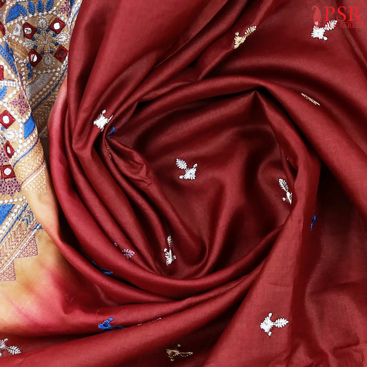 Maroon Kadhi Tussar Silk Saree