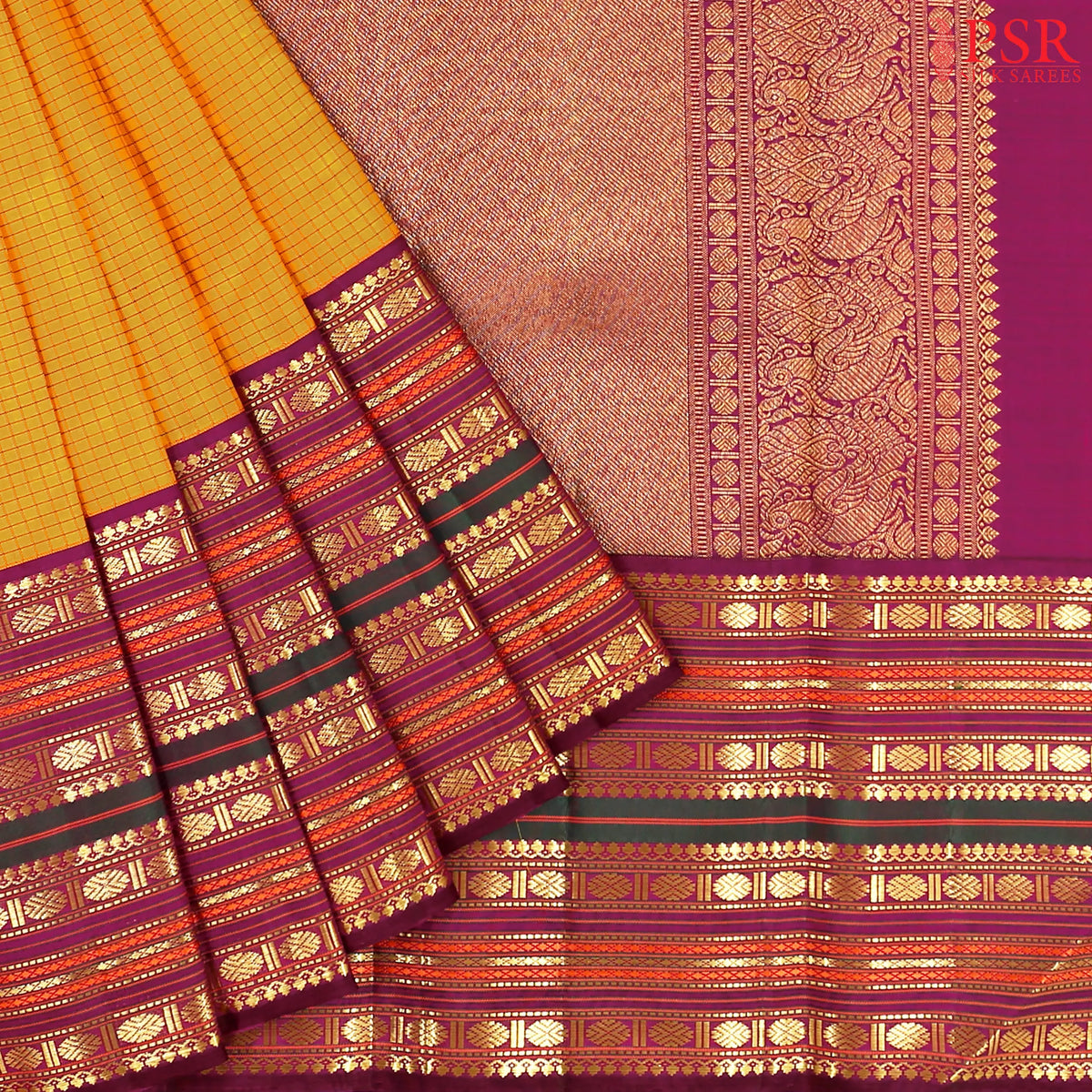 Amber Yellow Kanchipuram Silk Saree
