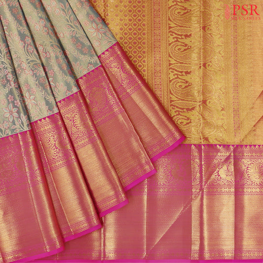 Turquoise Grey Tissue Kanchipuram Silk Saree