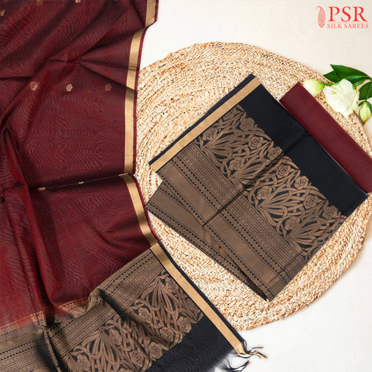 Black & Brown Silk Cotton Dress Material