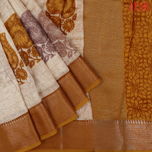 Beige Chanderi Silk Cotton Saree