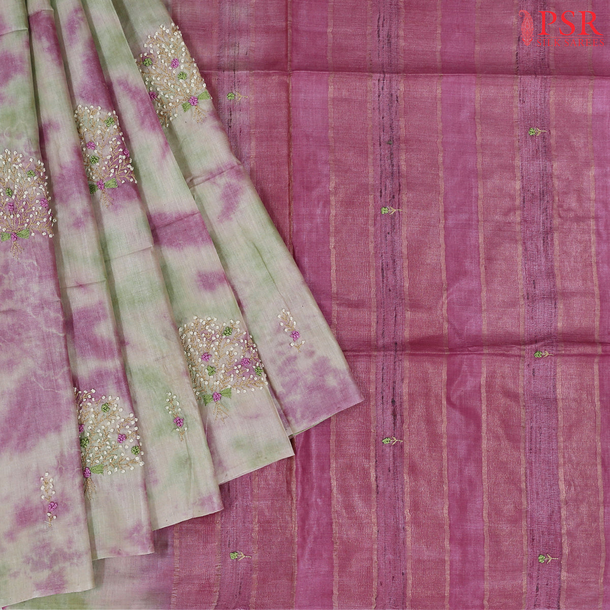 Orchid Pink & Light Green Kadhi Tussar Silk Saree