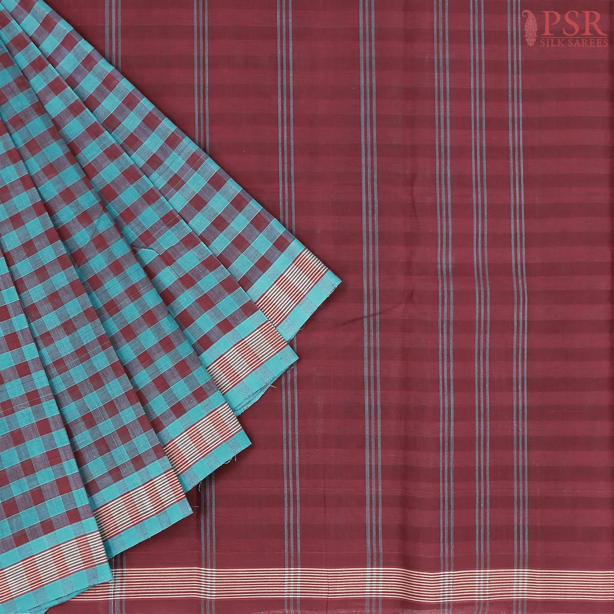 Surfer Blue & Burgundy Kanchi Cotton Saree