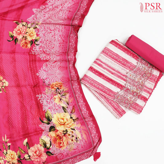 Hot Pink & Beige Cotton Dress Material