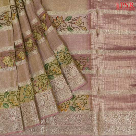 Onion Pink & Tan Tissue Saree
