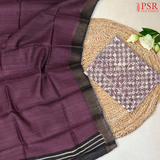 Dark Purple & Beige Kadhi Tussar Silk Dress Material