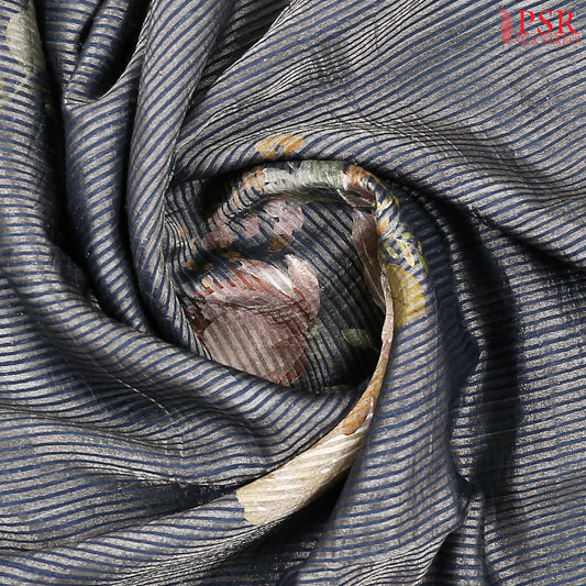 Slate Blue Printed Tissue Saree