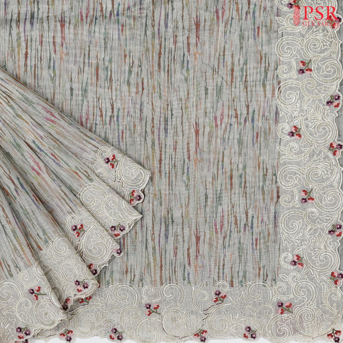 Pista Beige Printed Tissue Saree