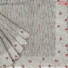 Pista Beige Printed Tissue Saree
