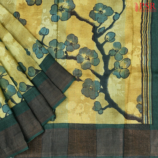 Pear Green Tussar Silk Saree