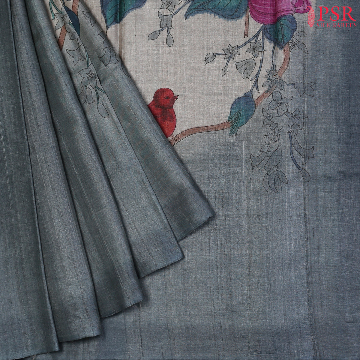 Heavenly Grey And Slate Grey Kadhi Tussar Silk Saree