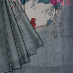 Heavenly Grey And Slate Grey Kadhi Tussar Silk Saree