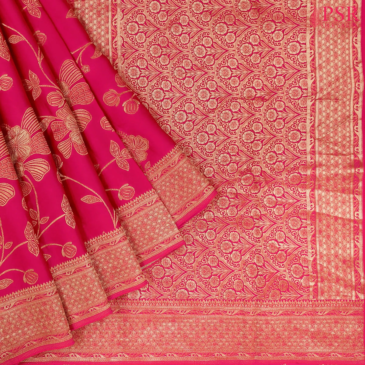 Cerise Pink Banarasi Habutai Satin Saree