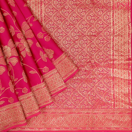 Cerise Pink Banarasi Habutai Satin Saree