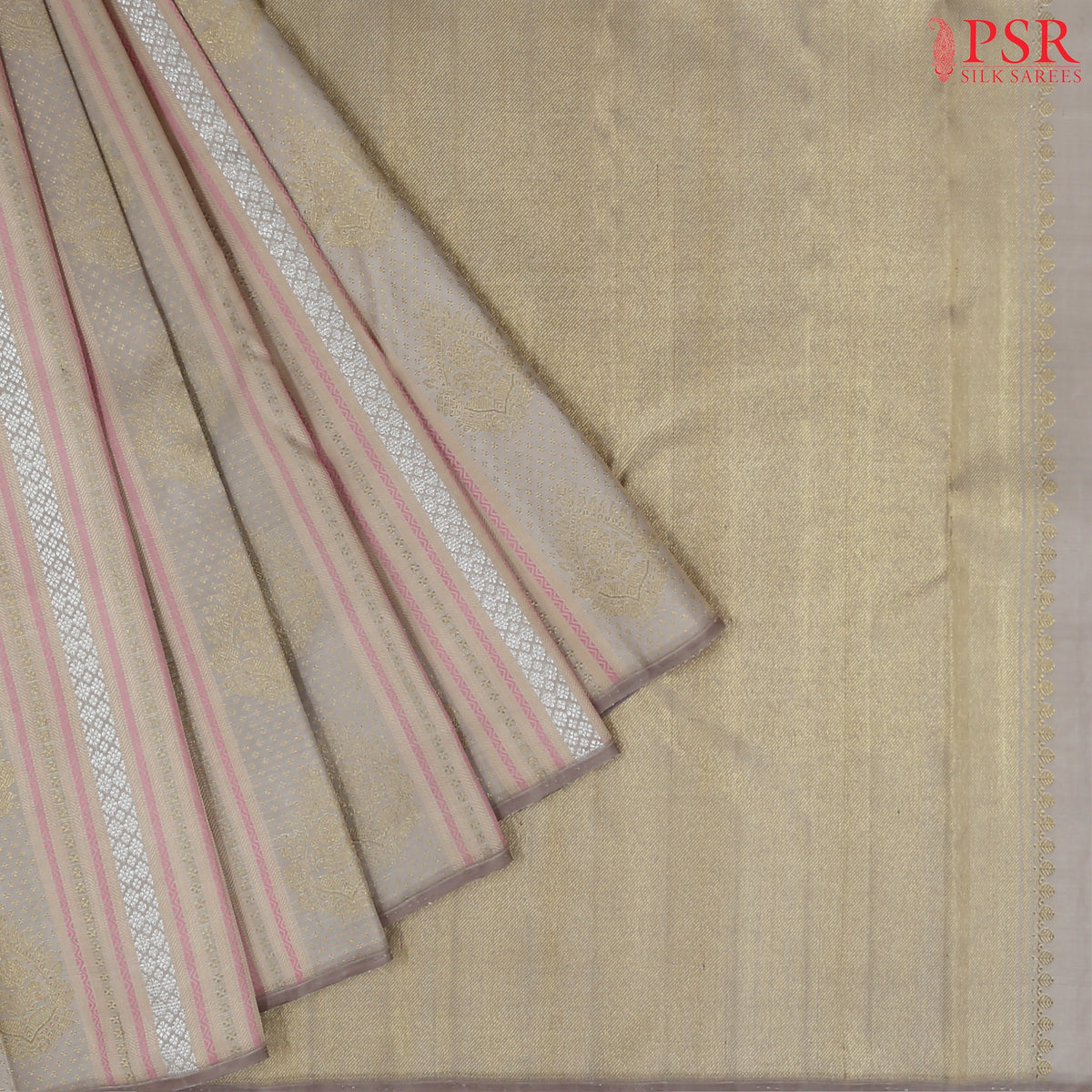 Beige & Light Pink Kanchipuram Silk Saree