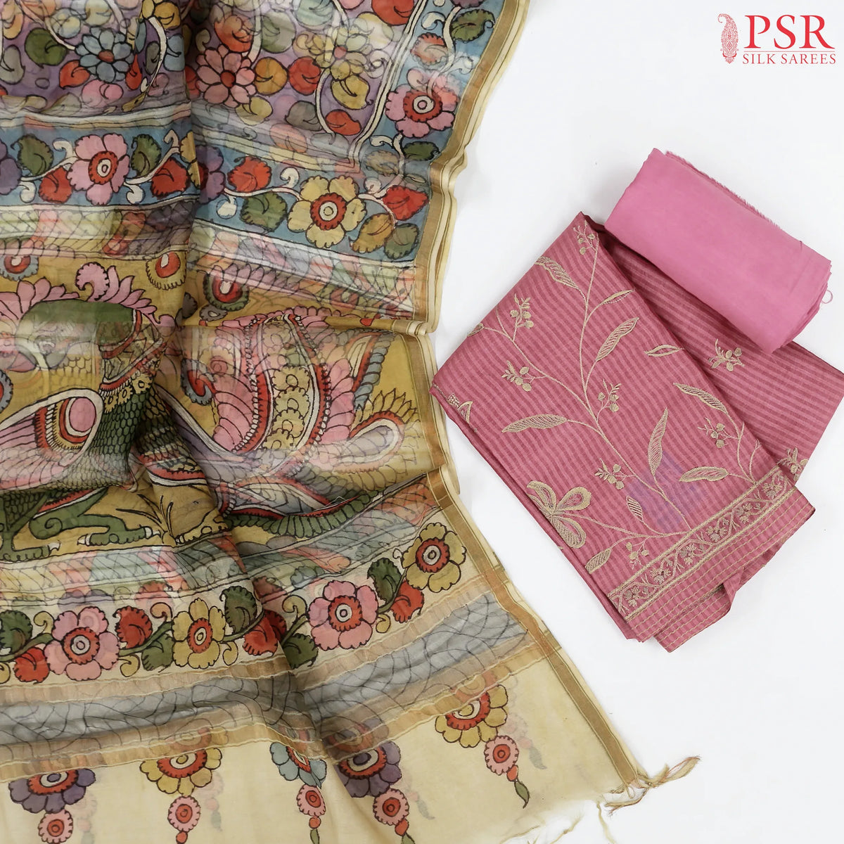 Flamingo Pink Tassar Silk Dress Material