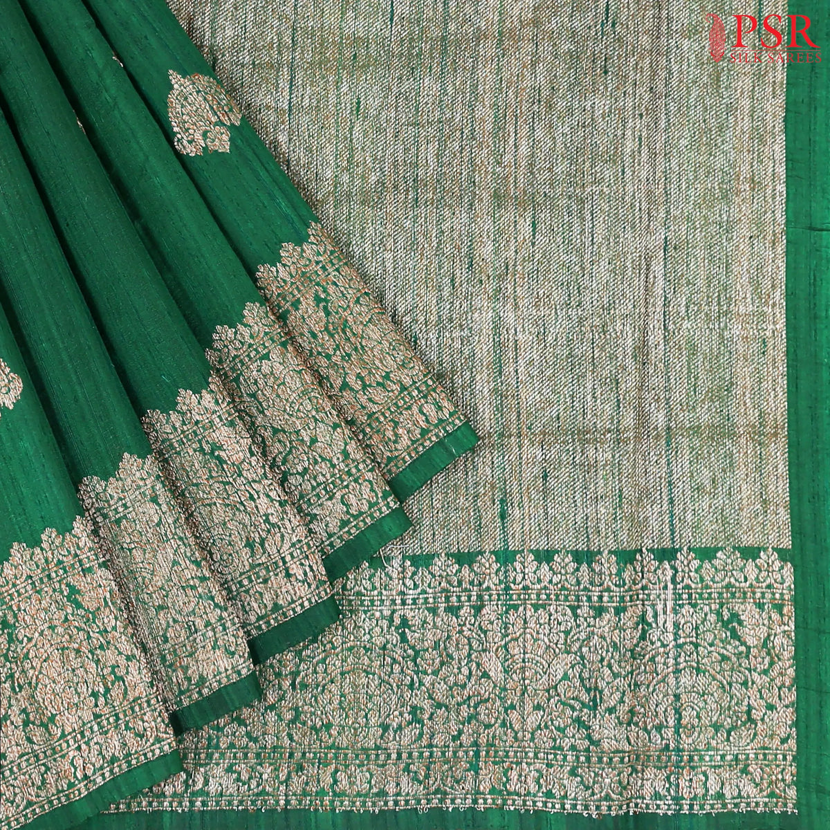 Dark Green Banaras Jute Silk Saree