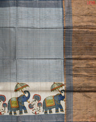 Steel Grey Tussar Silk Saree