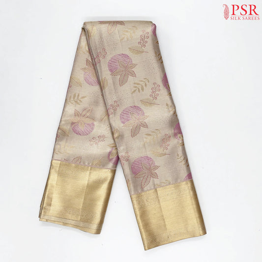 Light Beige Kanchipuram Jacquard Tissue Silk Saree