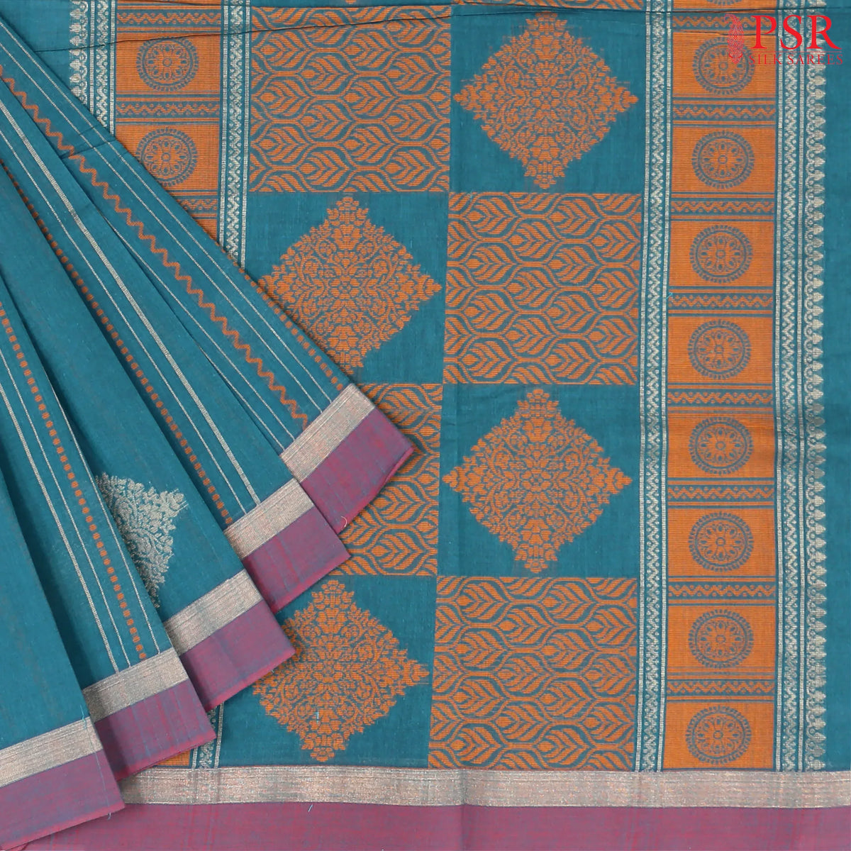 Dark Turquoise Kovai Cotton Saree