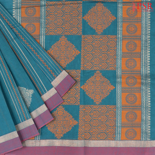 Dark Turquoise Kovai Cotton Saree