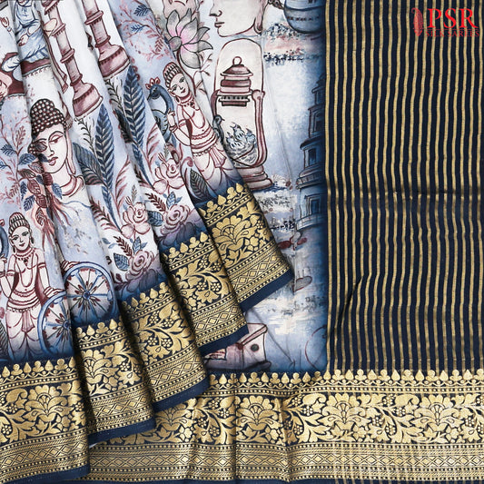 Steel Grey Semi Tussar Saree