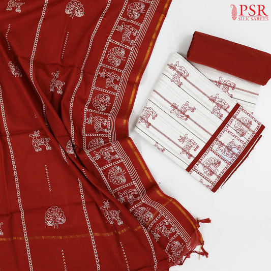Off White Chirala Cotton Dress Material