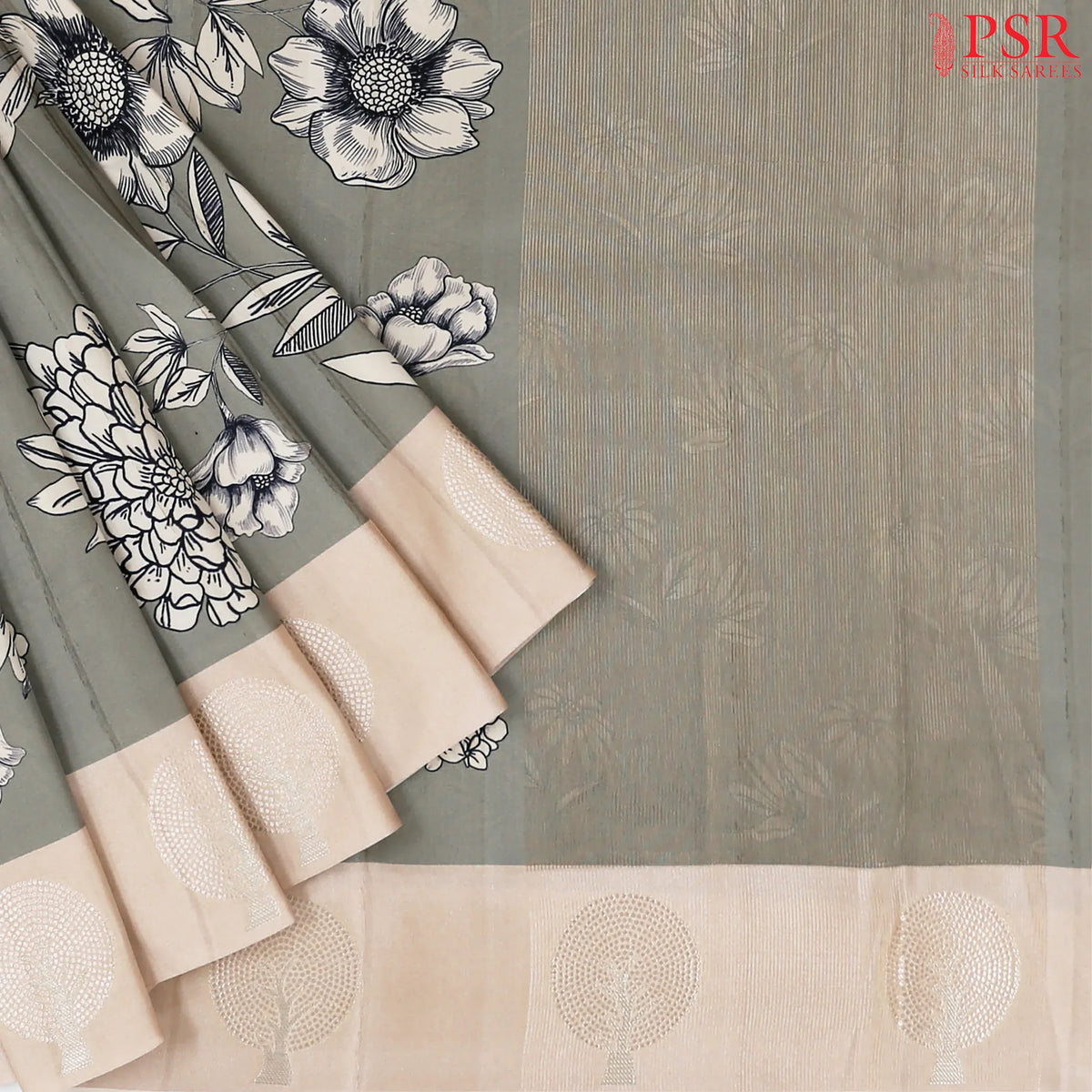 Dark Sage Semi Tussar Saree
