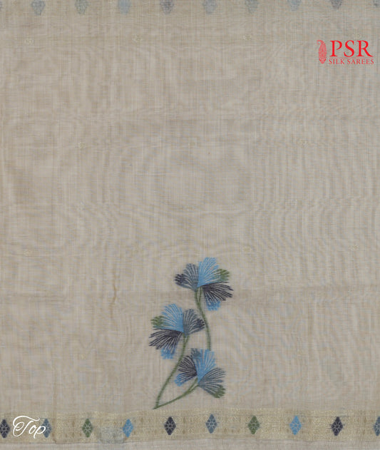 Tussar Beige Silk Cotton Dress Material