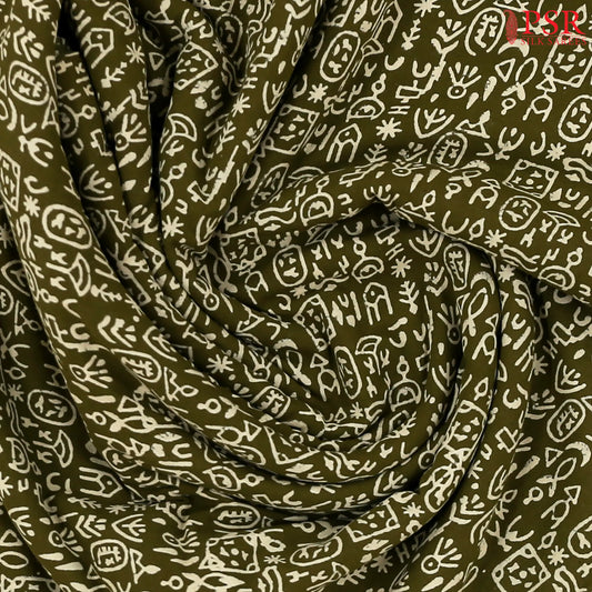 Olive Green Cotton Print Running Material