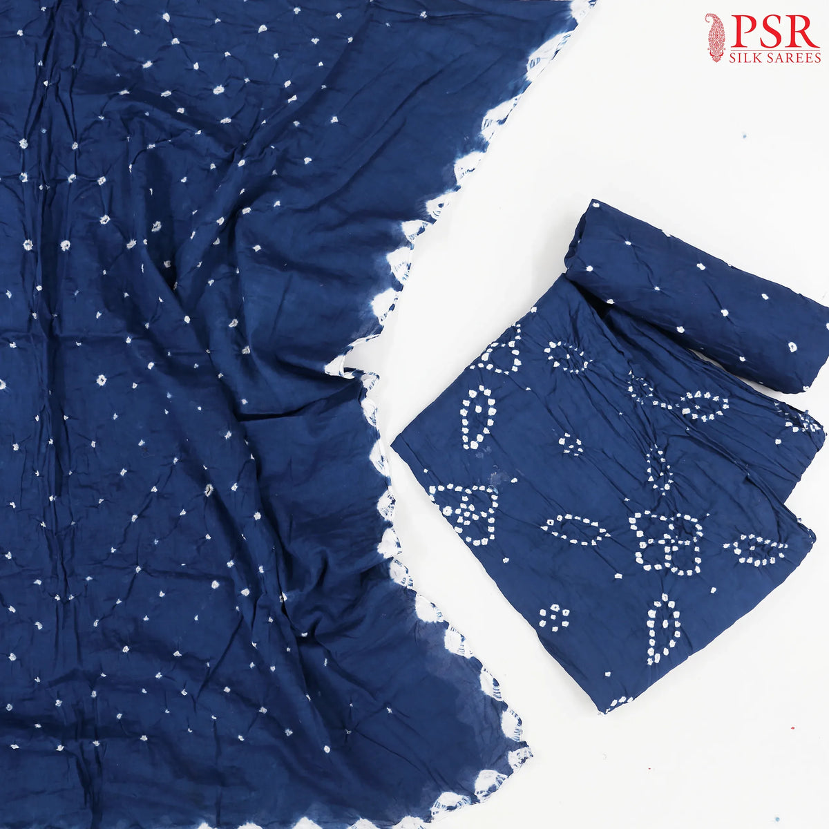 Dark Blue Crushed Bandhini Cotton Dress Material
