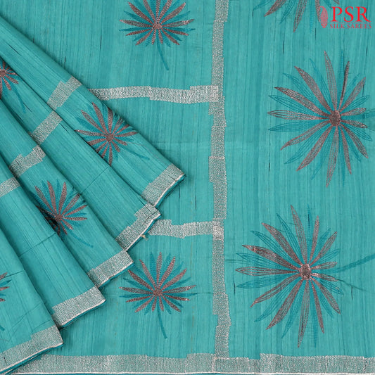 Robin Egg Blue Kosa Embroidery Saree