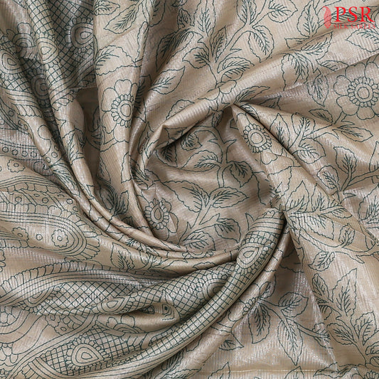 Beige And Dark Jade Green Tissue Dupion Saree