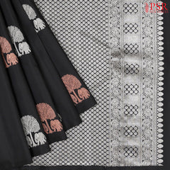 Copper Red & Black Kanchipuram Half & Half Silk Saree