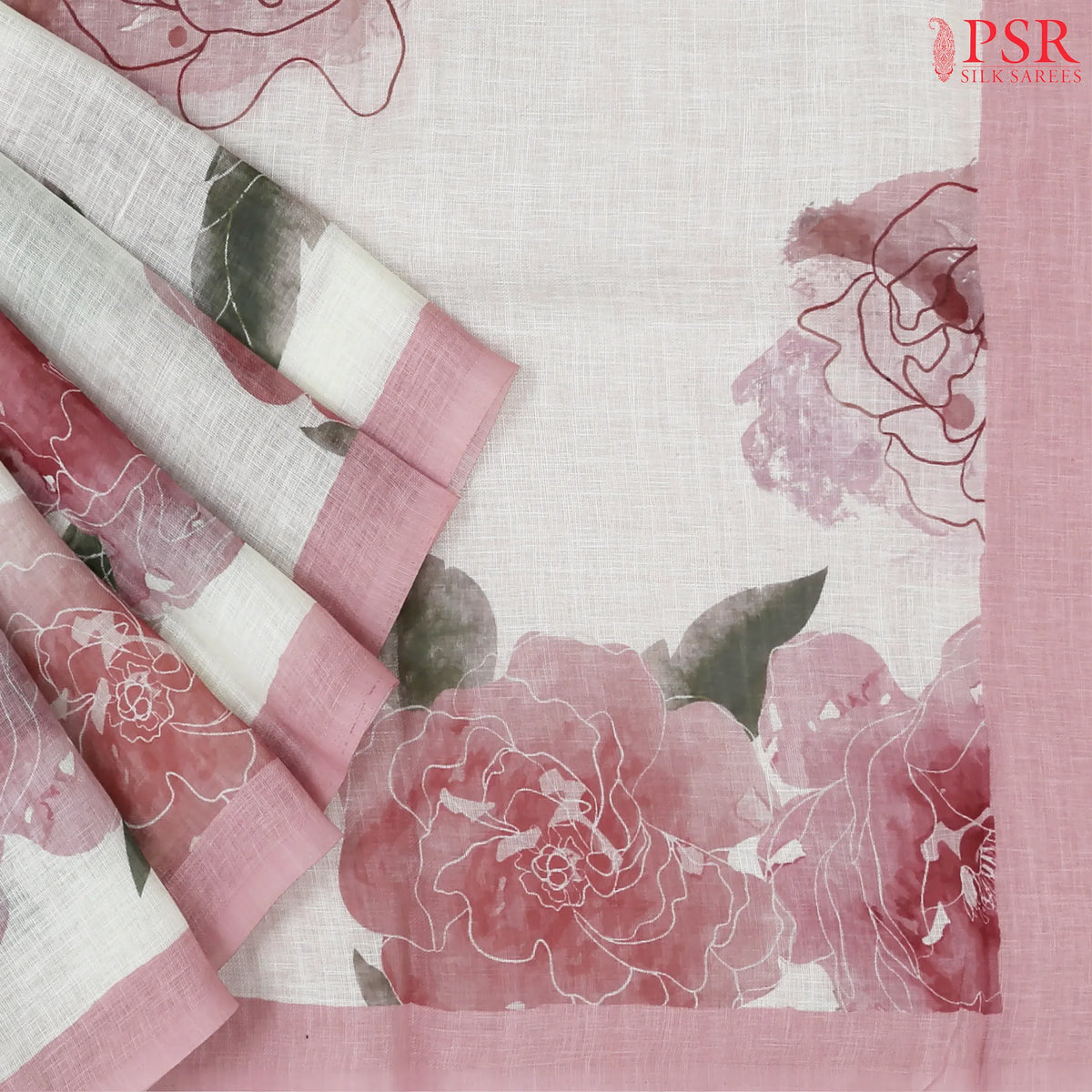 Floral White Linen Saree